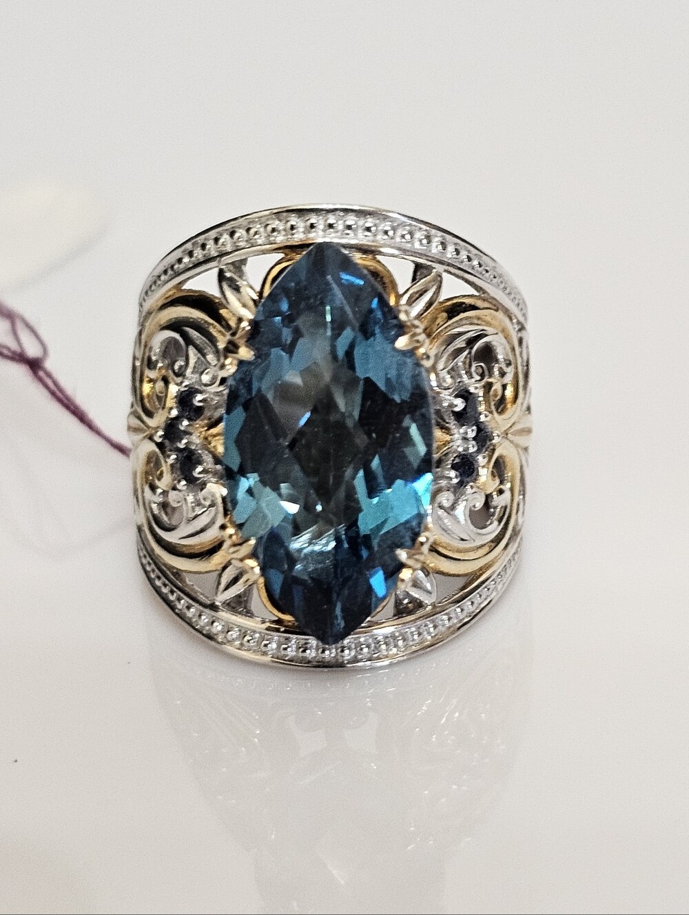Rare London Blue Topaz & Blue Sapphire Ring Palladium Sterling Silver 18k Sz 7! - Picture 9 of 9